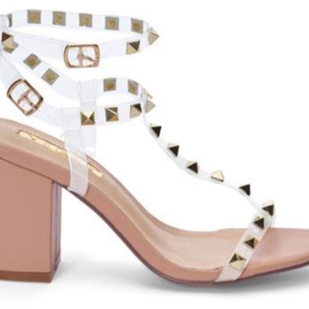 VENUS Clear Strap Heels with Gold Studs
